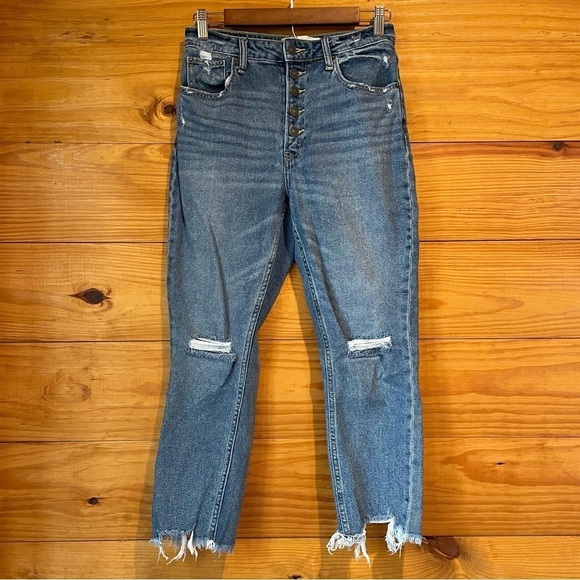 Abercrombie & Fitch Curve Love Distressed High Rise Mom Jeans 27 Short - Picture 1 of 9